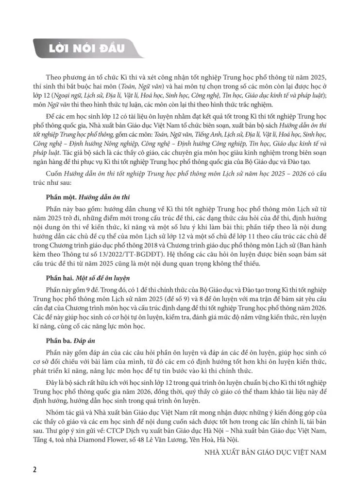 HƯỚNG DẪN ÔN THI TỐT NGHIỆP THPT MÔN LỊCH SỬ (Năm học: 2025 - 2026)